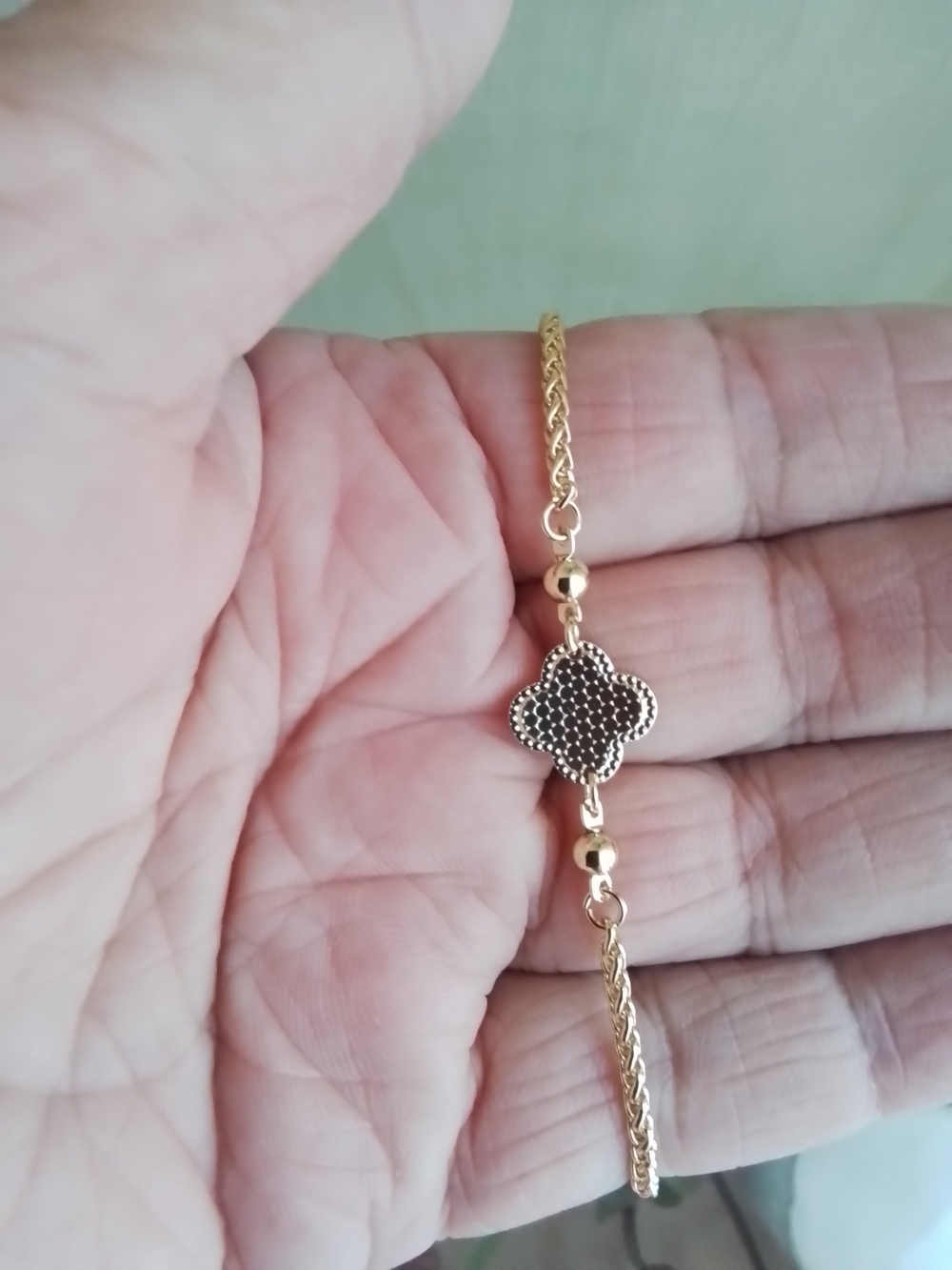 Yellow Gold Plated Textured Clover Chain Bracelet - Picture 3 of 3